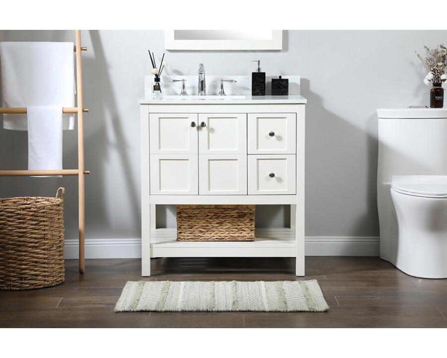 Elegant Bathroom Vanity - White (VF16432WH-BS)