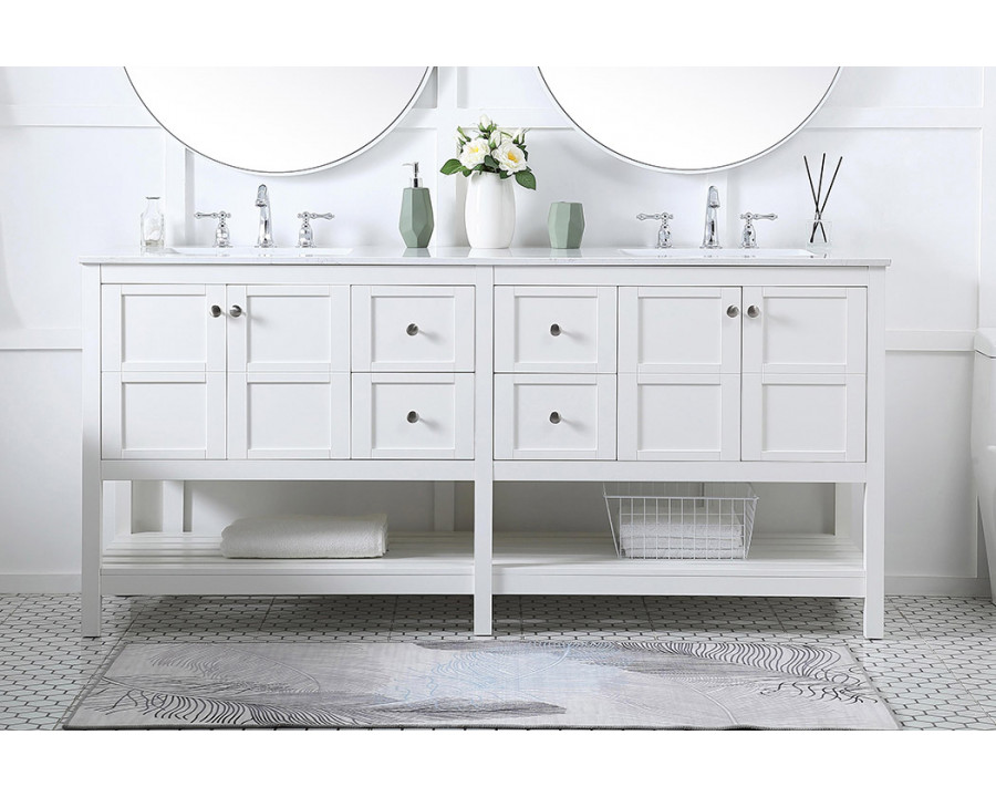 Elegant Bathroom Vanity - White, L 72" (VF16472DWH)