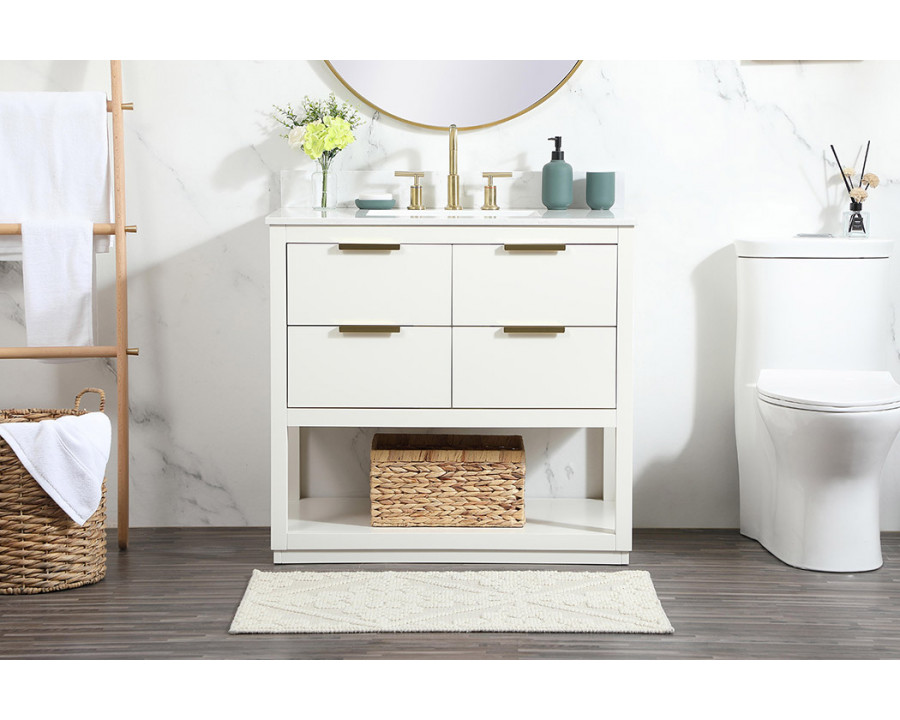 Elegant Bathroom Vanity - White (VF19236WH-BS)