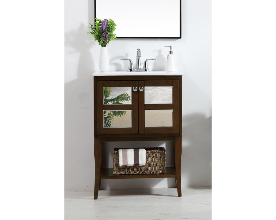 Elegant Bathroom Vanity - Antique Coffee/Mirror (VF2102MR)