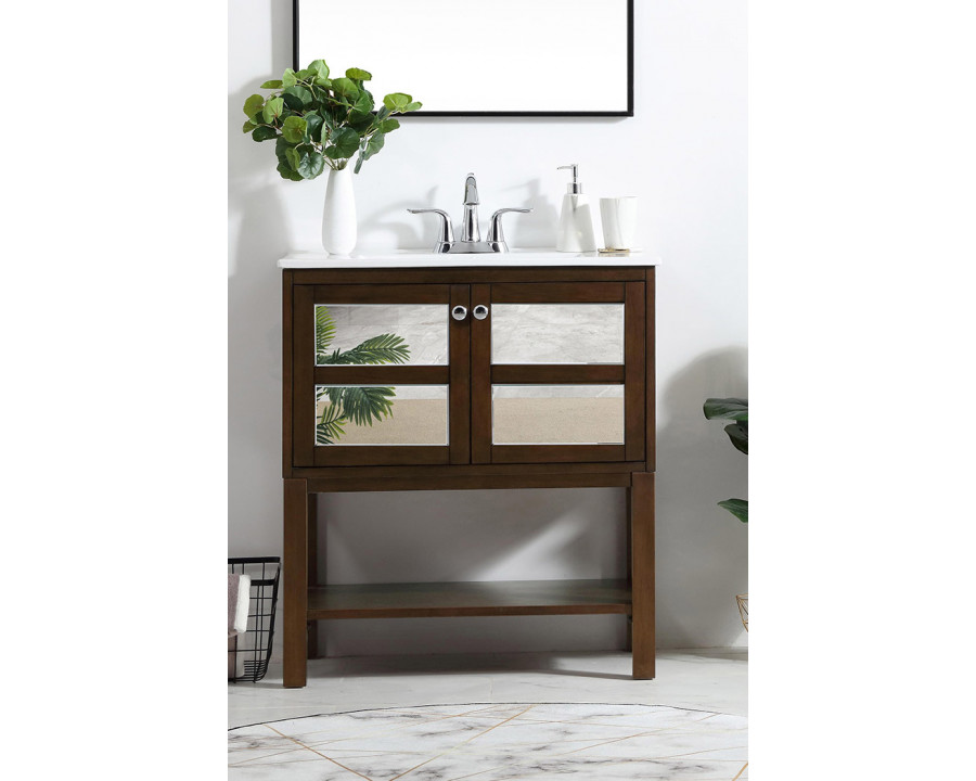 Elegant Bathroom Vanity - Antique Coffee/Mirror, L 30" (VF26MRAC)