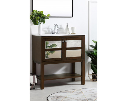 Elegant Bathroom Vanity - Antique Coffee/Mirror, L 30" (VF26MRAC)