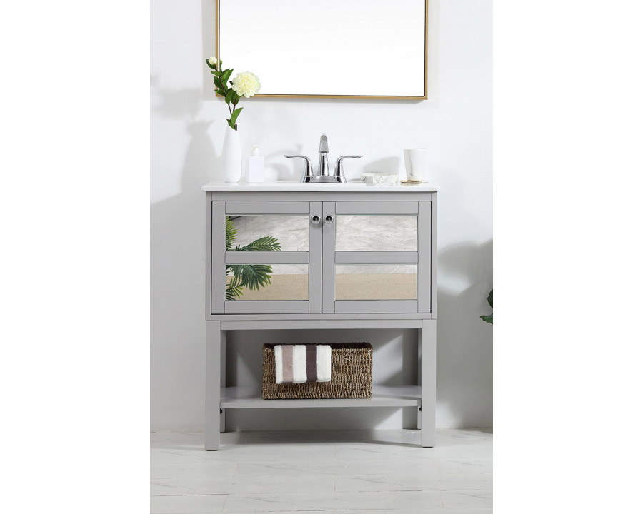 Elegant Bathroom Vanity - Gray/Mirror, L 30" (VF26MRGR)