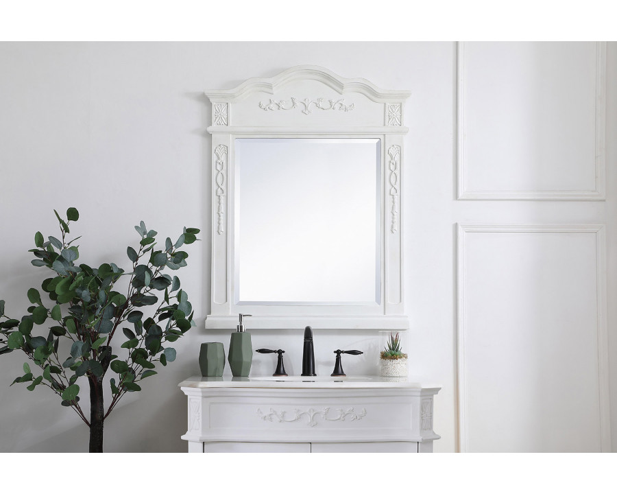 Elegant Wall Mirror - Antique White, L 28" (VM32836AW)