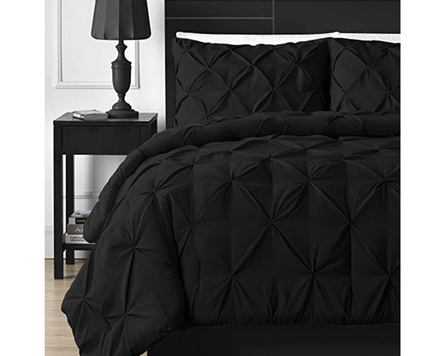 eLuxury 3 Piece Pinch Pleat Down Alternative Comforter Set - California King, Black