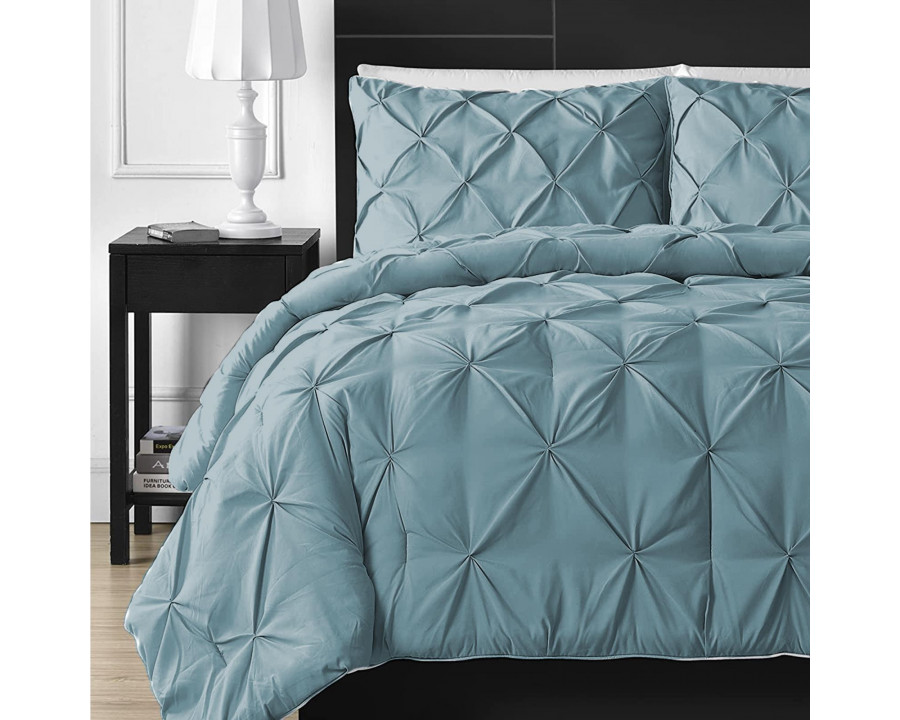 eLuxury 3 Piece Pinch Pleat Down Alternative Comforter Set - California King, Light Blue