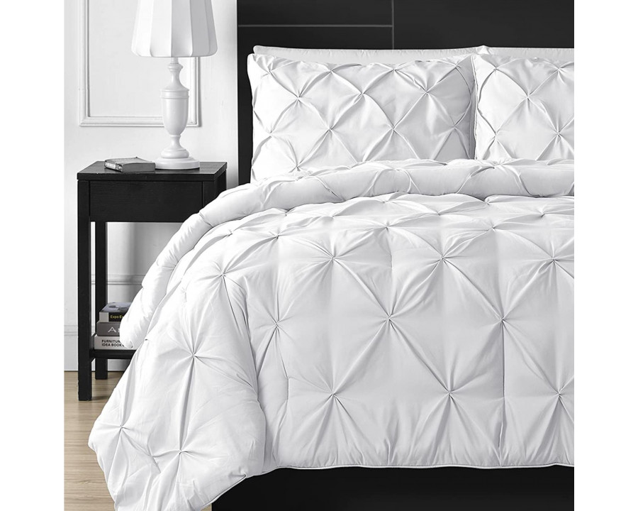 eLuxury 3 Piece Pinch Pleat Down Alternative Comforter Set - California King, White