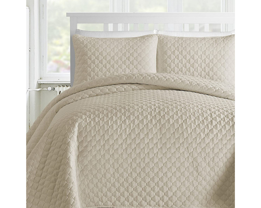 eLuxury Quilted Comforter Set - King, Beige