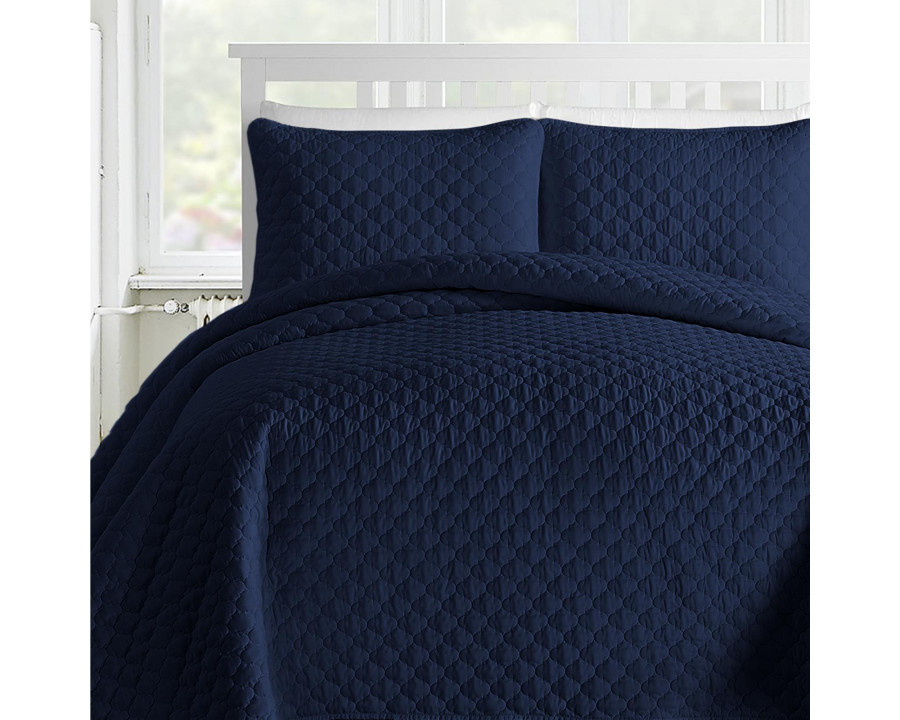 eLuxury Quilted Comforter Set - King, Navy Blue