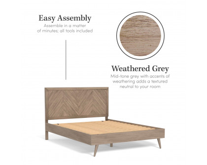 eLuxury Chevron Bed Frame with Headboard - California King, Gray