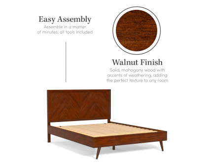 eLuxury Chevron Bed Frame with Headboard - California King, Walnut