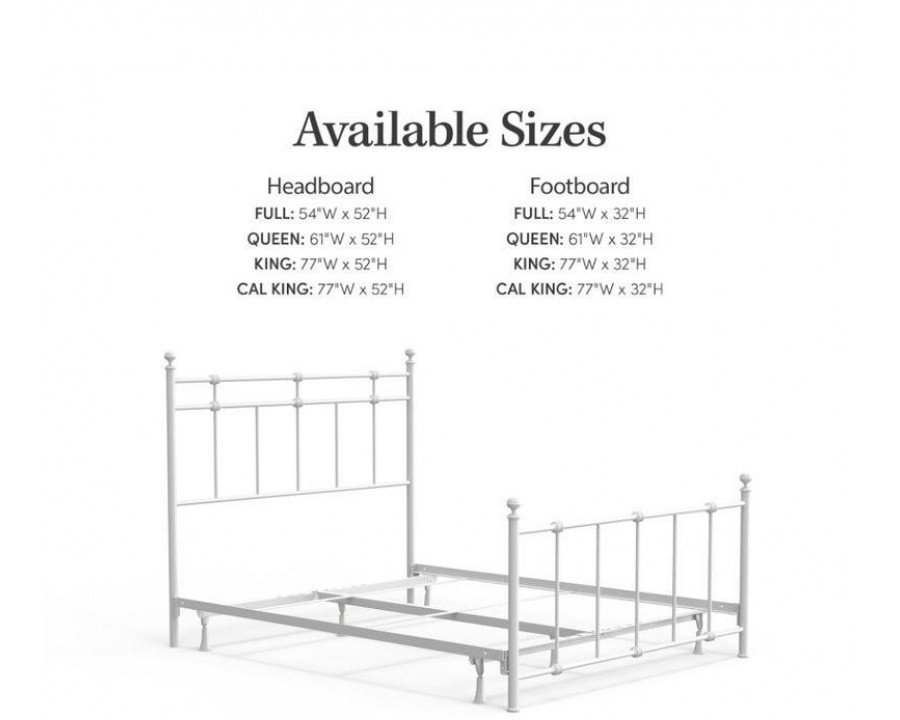 eLuxury Dexter Metal Bed with Headboard and Footboard - Full, White