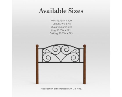 eLuxury Doral Metal and Wood Headboard - Full