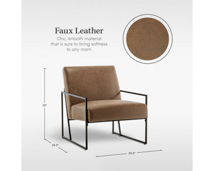 eLuxury Modern Industrial Upholstered Accent Chair with Slanted Metal Base - Walnut