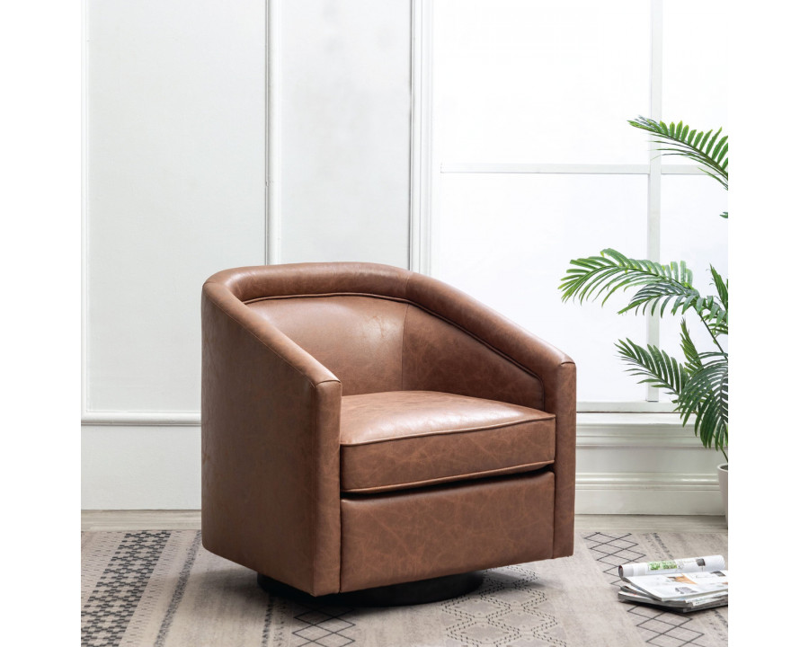 eLuxury - Swivel Barrel Chair in Brown Leather