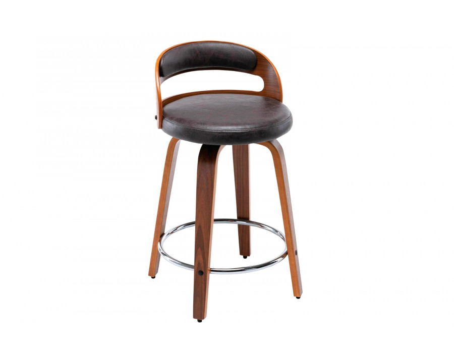 eLuxury Modern Barrel Swivel Counter Stool with Round Metal Kickplate - Black Faux Leather