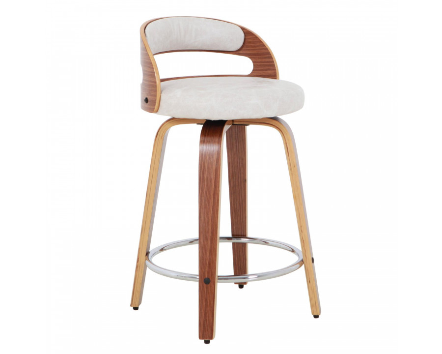 eLuxury Modern Barrel Swivel Counter Stool with Round Metal Kickplate - Ivory Faux Leather