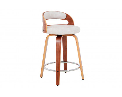 eLuxury Modern Barrel Swivel Counter Stool with Round Metal Kickplate - Ivory Faux Leather