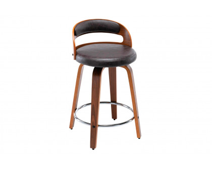 eLuxury Modern Barrel Swivel Counter Stool with Round Metal Kickplate - Charcoal Gray