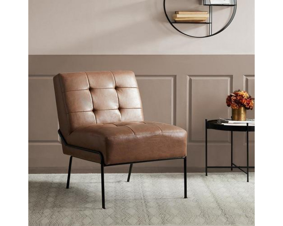 eLuxury Armless Accent Chair with Metal Frame - Brown Leather