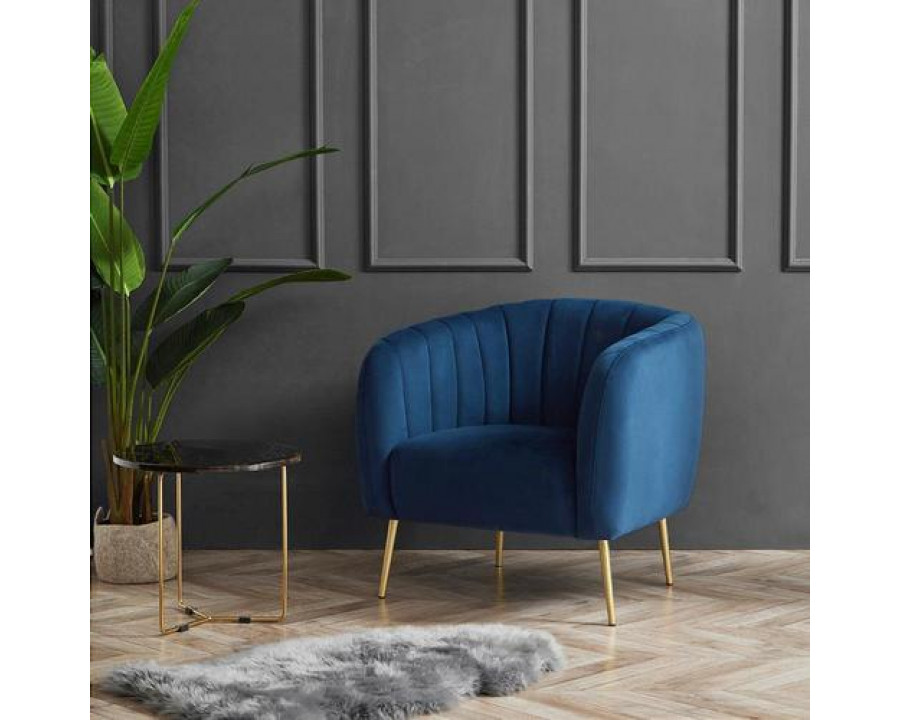 eLuxury Modern Channel Accent Chair - Navy Velvet