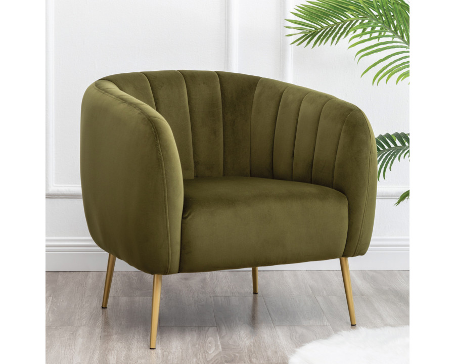 eLuxury Modern Channel Accent Chair - Green Velvet