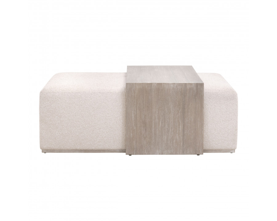 Essentials - Traditions Dovetail Upholstered Coffee Table in LiveSmart Gellar-Linen, Natural Gray Acacia