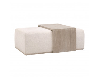 Essentials - Traditions Dovetail Upholstered Coffee Table in LiveSmart Gellar-Linen, Natural Gray Acacia