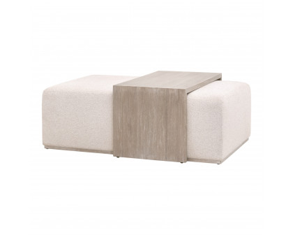 Essentials - Traditions Dovetail Upholstered Coffee Table in LiveSmart Gellar-Linen, Natural Gray Acacia