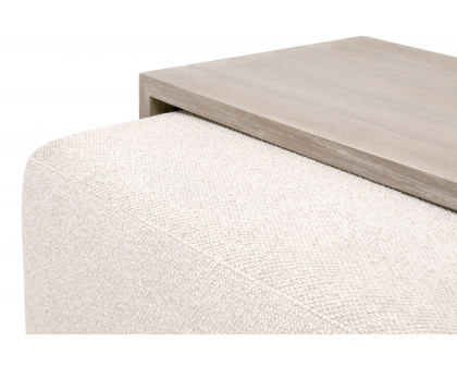 Essentials - Traditions Dovetail Upholstered Coffee Table in LiveSmart Gellar-Linen, Natural Gray Acacia