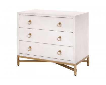 Essentials Traditions Strand Shagreen 3-Drawer Nightstand - Pearl Shagreen, Brushed Gold