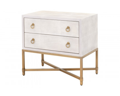 Essentials Traditions Strand Shagreen 2-Drawer Nightstand - Pearl Shagreen, Brushed Gold