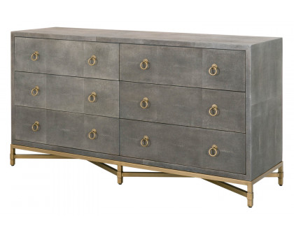 Essentials Traditions Strand Shagreen 6-Drawer Double Dresser - Gray Shagreen, Brushed Gold