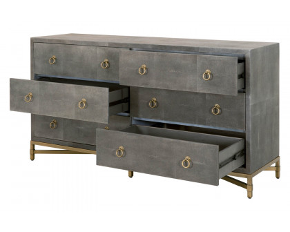 Essentials Traditions Strand Shagreen 6-Drawer Double Dresser - Gray Shagreen, Brushed Gold