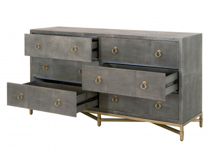 Essentials Traditions Strand Shagreen 6-Drawer Double Dresser - Gray Shagreen, Brushed Gold