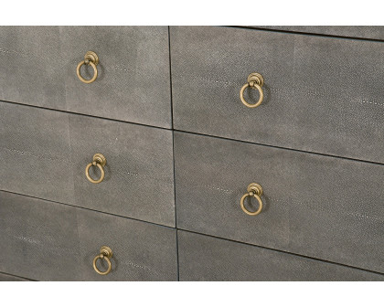 Essentials Traditions Strand Shagreen 6-Drawer Double Dresser - Gray Shagreen, Brushed Gold