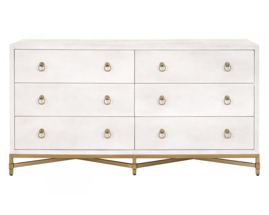 Essentials Traditions Strand Shagreen 6-Drawer Double Dresser - Pearl Shagreen, Brushed Gold