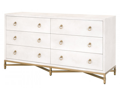 Essentials Traditions Strand Shagreen 6-Drawer Double Dresser - Pearl Shagreen, Brushed Gold