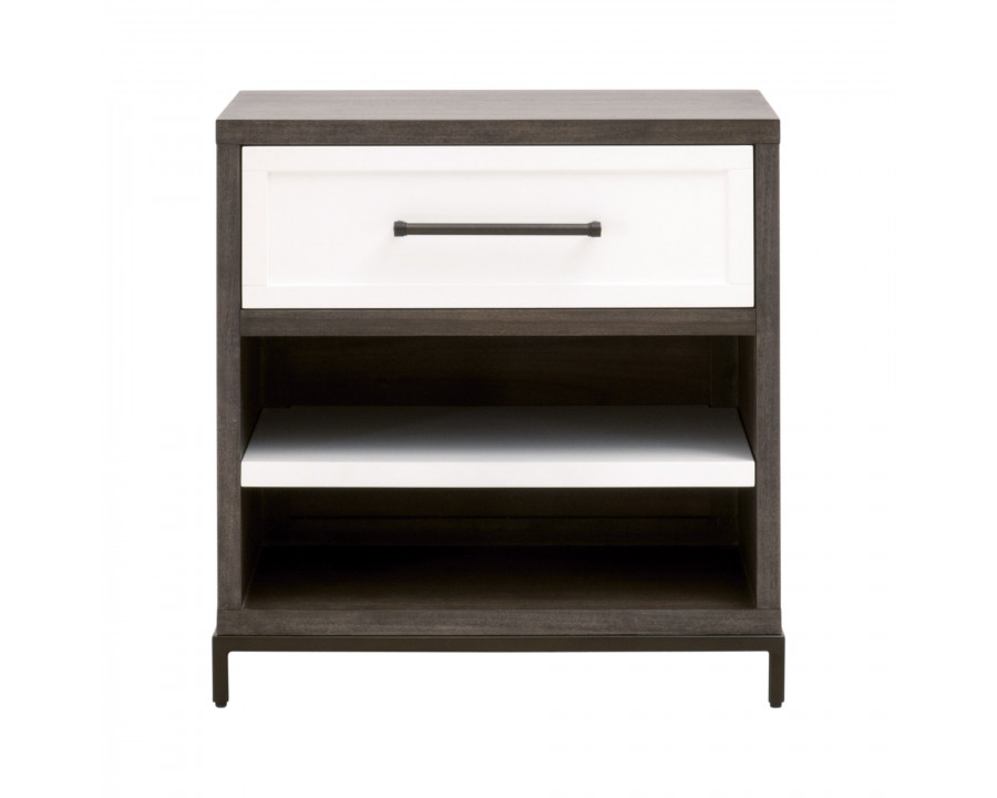 Essentials - Wrenn 1-Drawer Nightstand in Burnished Brown Acacia, Matte White, Antique Bronze