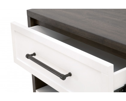 Essentials - Wrenn 1-Drawer Nightstand in Burnished Brown Acacia, Matte White, Antique Bronze