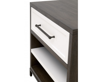 Essentials - Wrenn 1-Drawer Nightstand in Burnished Brown Acacia, Matte White, Antique Bronze