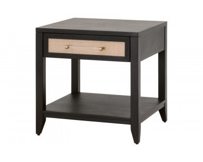 Essentials Traditions Holland 1-Drawer Side Table - Brushed Black Natural Rattan