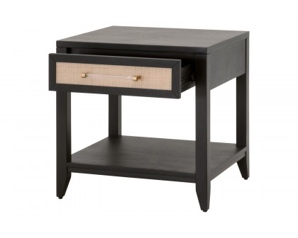 Essentials Traditions Holland 1-Drawer Side Table - Brushed Black Natural Rattan