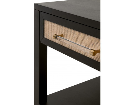 Essentials Traditions Holland 1-Drawer Side Table - Brushed Black Natural Rattan