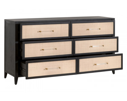 Essentials Traditions Holland 6-Drawer Double Dresser - Brushed Black Natural Rattan