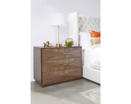 Essentials Traditions Wynn 3-Drawer Nightstand - Burnished Brown, Brushed Gold