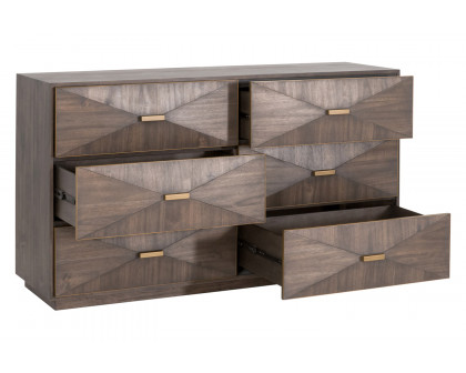 Essentials Traditions Wynn 6-Drawer Double Dresser - Burnished Brown, Brushed Gold