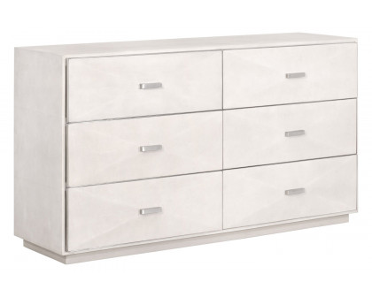 Essentials Traditions Wynn Shagreen 6-Drawer Double Dresser - Pearl Shagreen, Brushed Stainless Steel