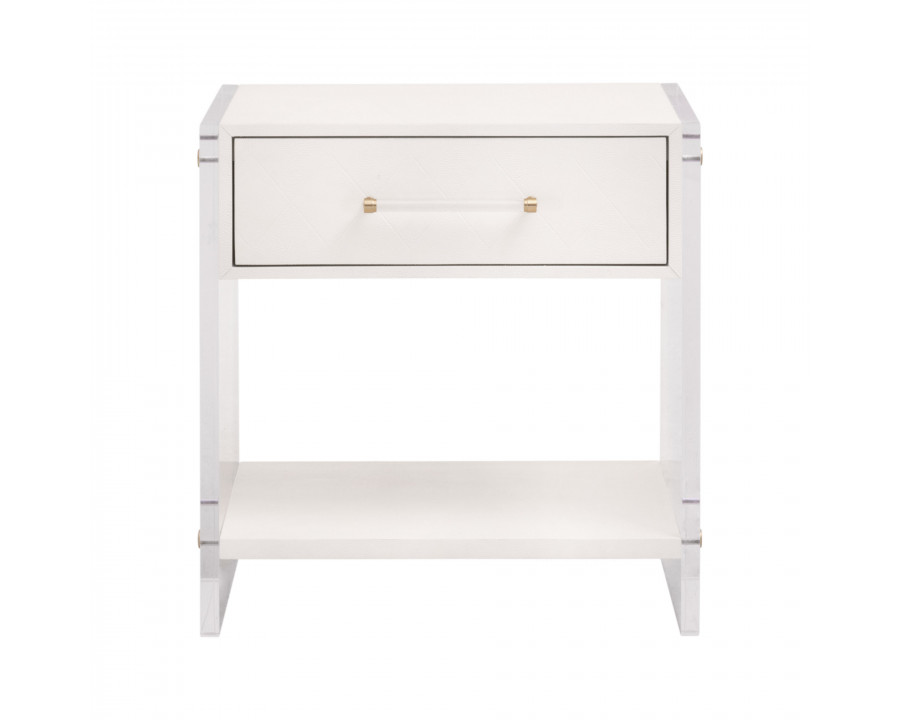 Essentials - Sonia 1-Drawer Nightstand in Pearl Shagreen, Lucite, Brushed Brass