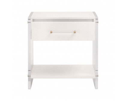 Essentials - Sonia 1-Drawer Nightstand in Pearl Shagreen, Lucite, Brushed Brass